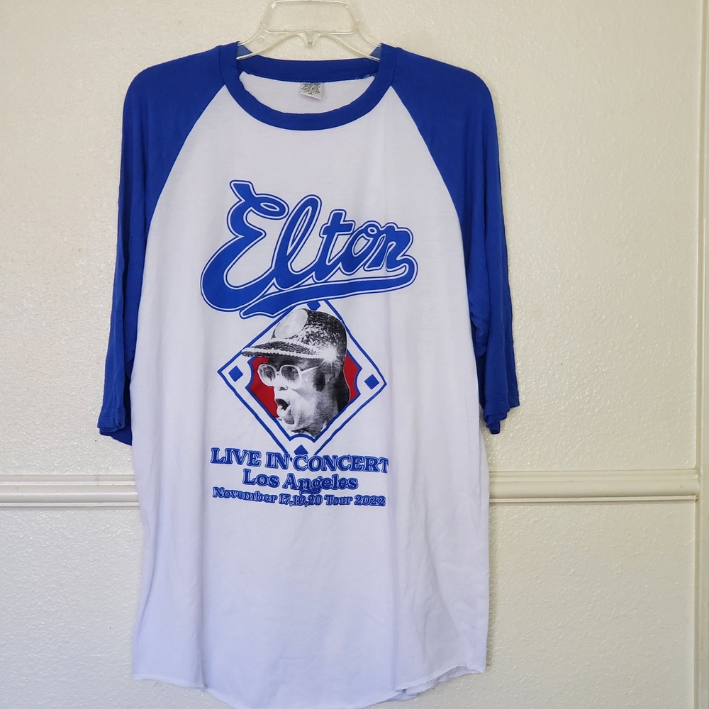 Elton John Farewell Tour 2022 Dodger Stadium Los Angeles Raglan Shirt Mens XL